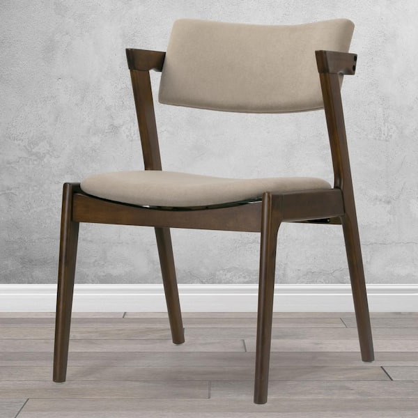 Glamour Home Auden Retro Modern Dark Brown Wood Wing Chair with Beige Fabric Seat (Set of 2)