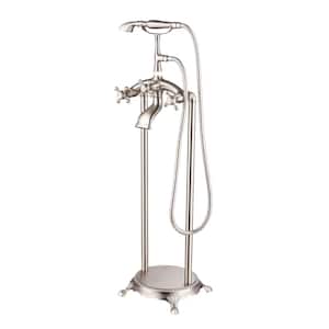 39-3/4 in. Brushed Nickel Freestanding Floor Mounted Bath Tub Filler Faucets with Hand Held Shower Head