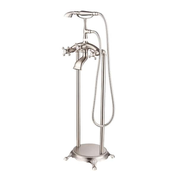 Satico 39-3/4 in. Brushed Nickel Freestanding Floor Mounted Bath Tub Filler Faucets with Hand Held Shower Head