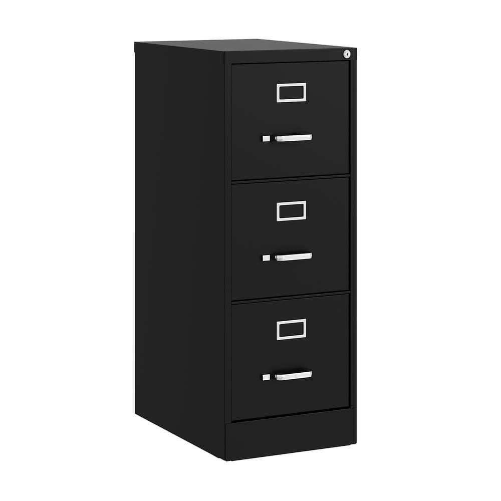 Black Steel 3-Drawer Lockable Vertical File Cabinet