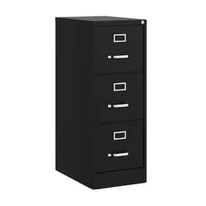 3-Drawer Black Metal 15 in. W Letter Width Vertical File Cabinet, Commercial Grade, 22 in. Deep