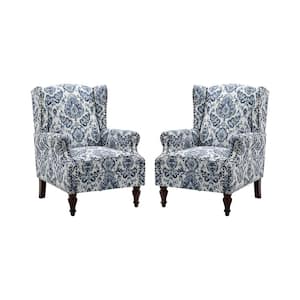 Gille Traditional Navy Upholstered Wingback Accent Chair with Spindle Legs (Set of 2)