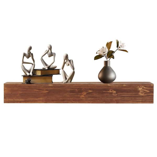 Anky 48 in. W x 9 in. D Light Brown Rustic Wood Wall Mounted Fireplace Mantel Ventilated Decorative Wall Shelf