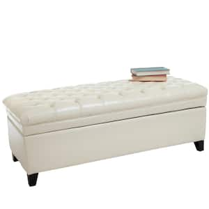 Hastings Tufted Ivory Bonded Leather Storage Bench