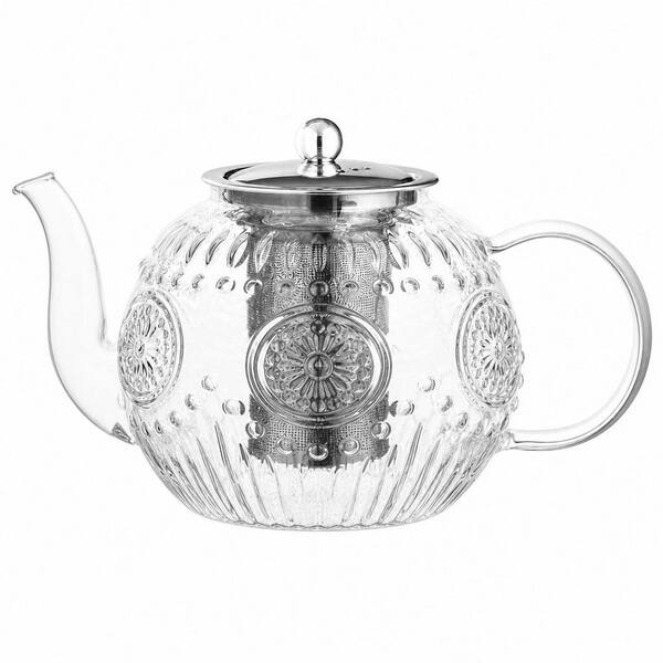 6-Cup Vintage Glass Teapot with Removable Infuser for Blooming and Loose Leaf Tea, Stovetop Safe