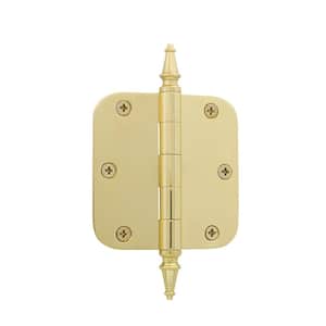 3.5 in. Polished Brass Steeple Tip Residential Hinge with 5/8 in. Radius Corners