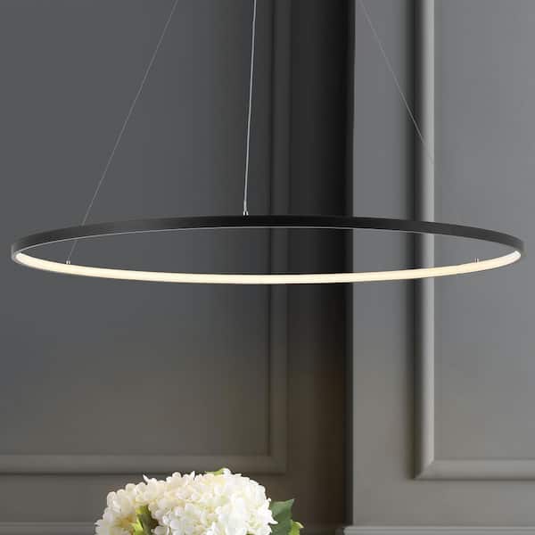 JONATHAN Y Circulo 35 in. Round Modern Contemporary Integrated LED Metal Black Pendant