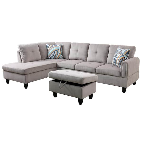 Star Home Living 25 in. Round Arm 3-Piece Microfiber L-Shaped Sectional Sofa in Light Gray