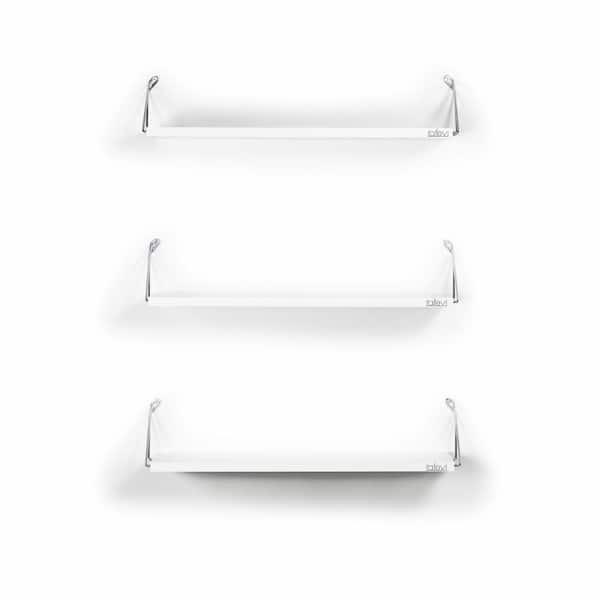 24 in. x 7 in. White Wood Floating Hanging Metal Bracket Decorative Wall Shelf Living Room Bedroom Dining Rustic Modern