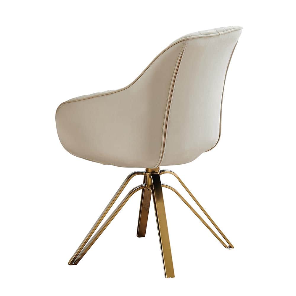 Off-White Contemporary Swivel Accent Chair with Gold Metal Legs