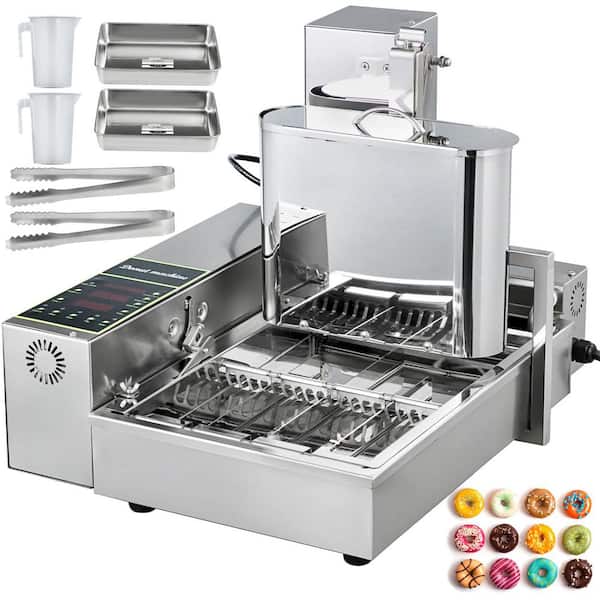 VEVOR Commercial Automatic Donut Making Machine 4 Rows 304 Stainless Steel Auto Doughnut Maker with 5.5 Liter Hopper, Silver