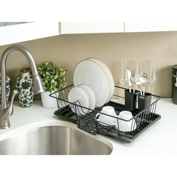 Better Chef 3 Piece Dish Rack With Drainer Black - Office Depot
