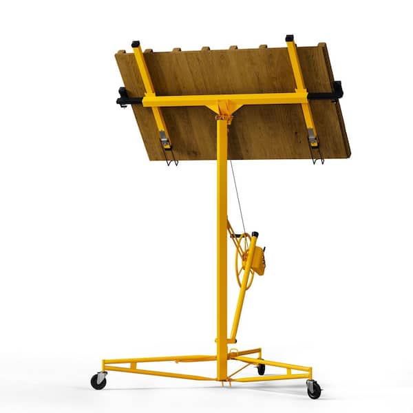 Unbranded Yellow 16 ft. Heavy-Duty Steel Drywall Lifter Rolling Panel Hoist Jack Lifter for Ceiling, 150 lbs. Load Capacity
