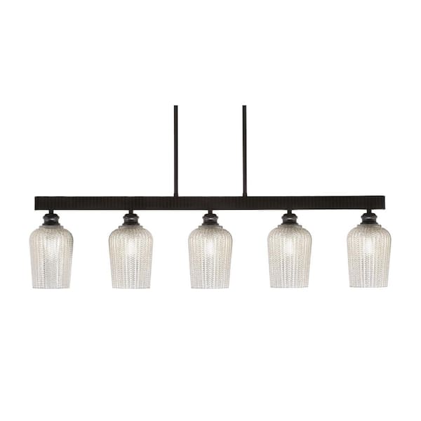 Unbranded Albany 60-Watt 5-Light Espresso Linear Pendant Light with Silver Textured Glass Shades and No Bulbs Included