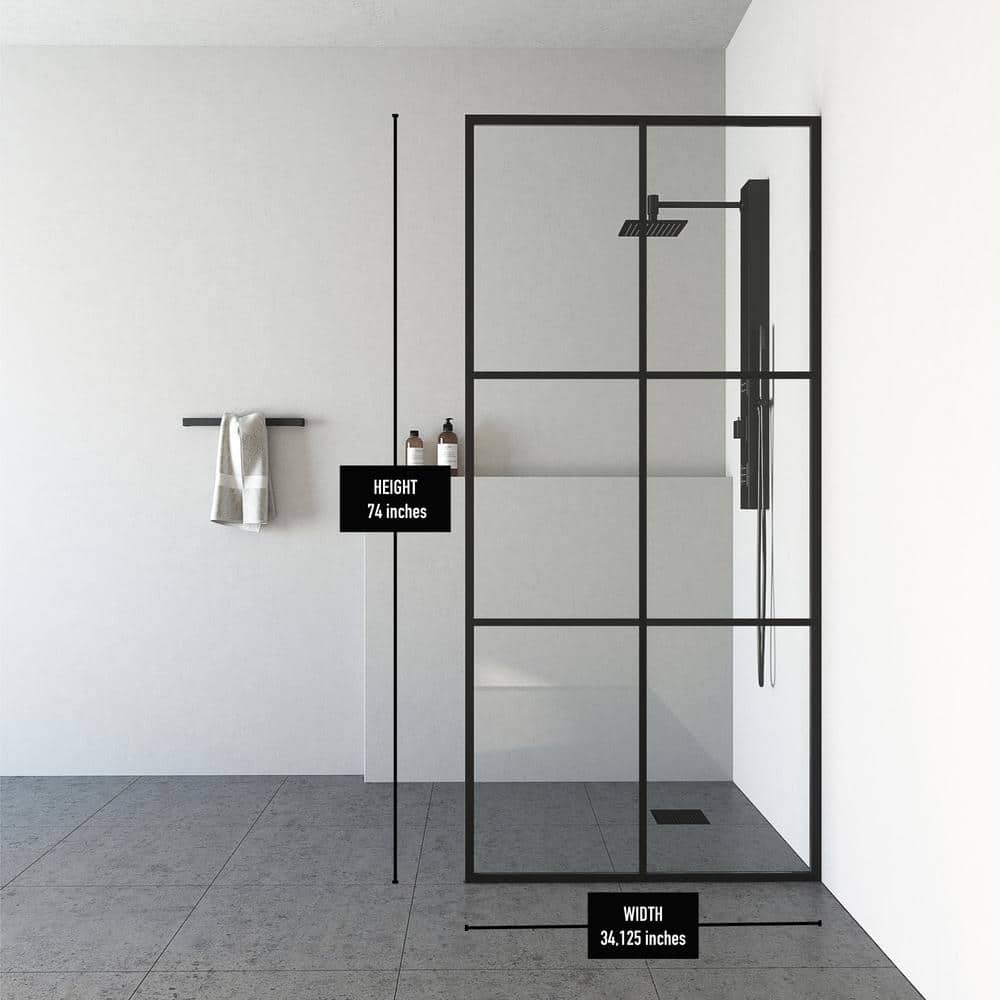 Ventana 34" W x 74" H Matte Black Framed Shower Screen