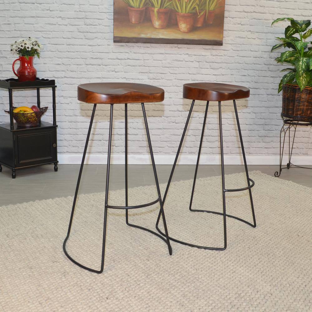 Chestnut and Black 31" Saddle Style Backless Bar Stools, Set of 2