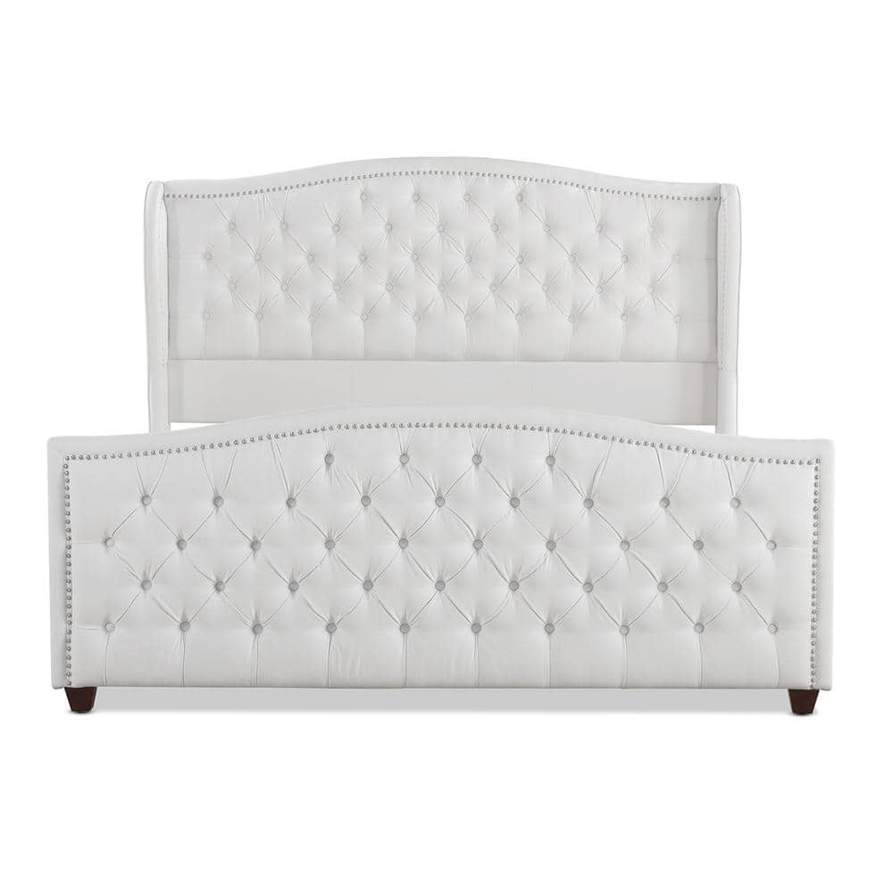 Elegant King-Sized Birch Wood Frame Bed with Tufted Polyester Upholstery