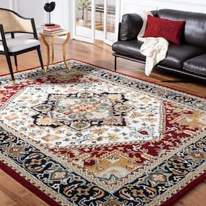 Heritage Ivory/Red 9 ft. x 12 ft. Border Floral Medallion Area Rug