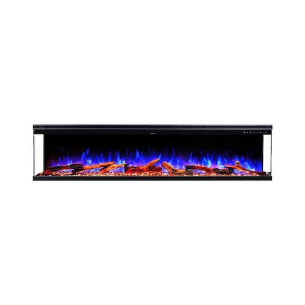 Sideline Infinity Pro 60 in. 3-Sided Design Wall Mount or Recessed Electric Fireplace in Black with Fire Crackle Sound