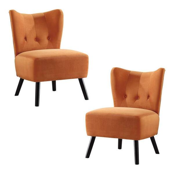 EVERGLADE HOME Shapel Orange Velvet Upholstery Tufted Back Accent Chair (Set of 2)