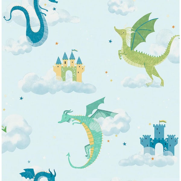 Magical Dragons Blue Fantastical Wallpaper Sample