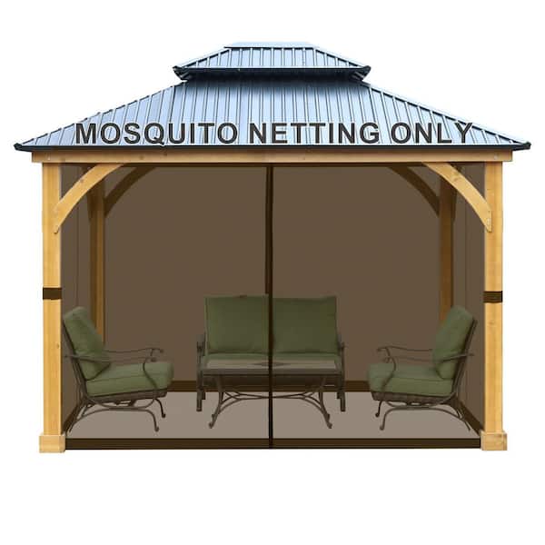 Aoodor 10 ft. x 12 ft. Universal Replacement Mosquito Netting for Patio Gazebos with Zippers (Mosquito Net Only) - Brown