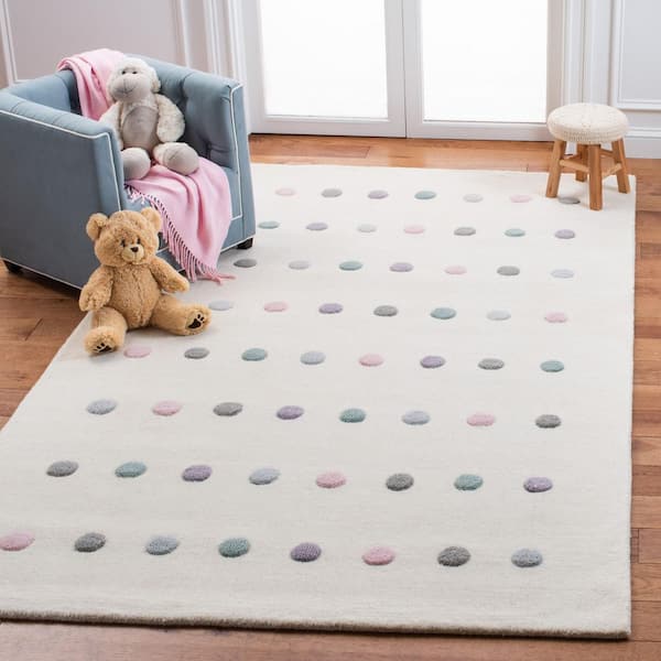 Kids 8 ft. x 10 ft. Ivory Polka-Dot Area Rug