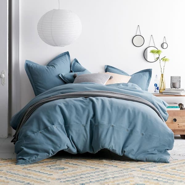 Cstudio Home by The Company Store Asher 3-Piece Sea Blue Solid Cotton King Duvet Cover Set
