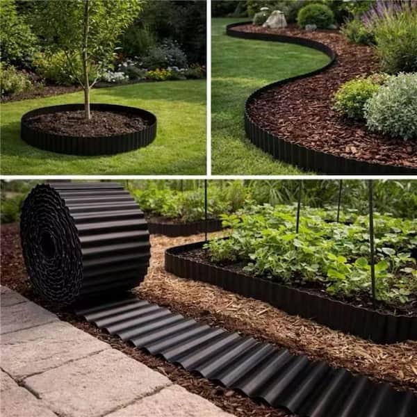 Corrugated 600 in. 50 ft. x 5.5 in. Flexible Rustproof Black Metal Landscape Edging for Garden Beds Lawn Borders