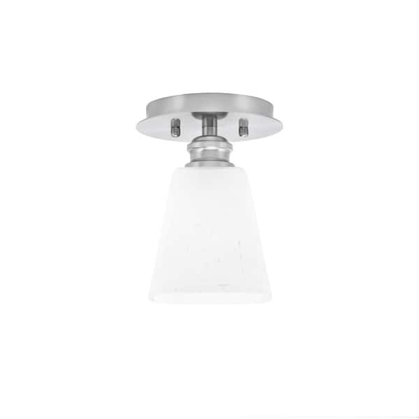 Unbranded Albany 1-Light 6 in. Brushed Nickel Semi-Flush with Square White Muslin Glass Shade