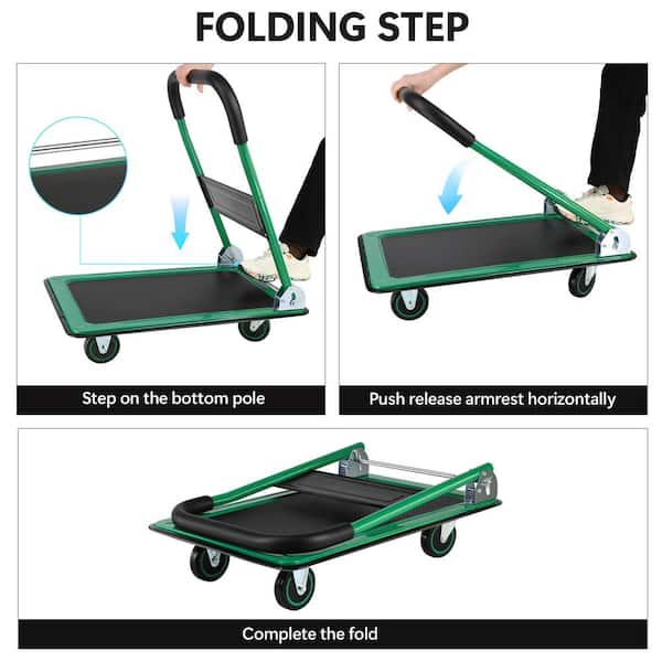 Unbranded - 330 lbs. Steel Truck Hand Flatbed Cart Dolly Folding Moving Push Heavy-Duty Rolling Truck in Green
