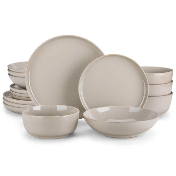 16-Piece Gray Stoneware Dinnerware Set Service for 4-Dishware Dishes Set Kitchen Tableware with Plates and Bowls