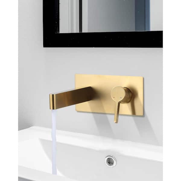 Single Handle Wall Mounted Bathroom Faucet with Solid Brass Rough in Brushed Gold