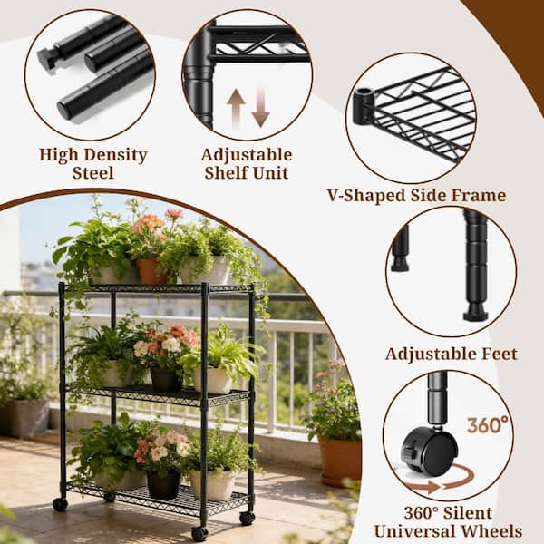 Yangming 30 in. H x 23 in. W x 13 in. D 3-Tier Black Metal Outdoor