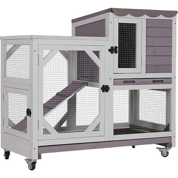 Premium 2-Story Wooden Rabbit Hutch with Casters, Outdoor Indoor Rabbit Hutch with Pull-Out Tray