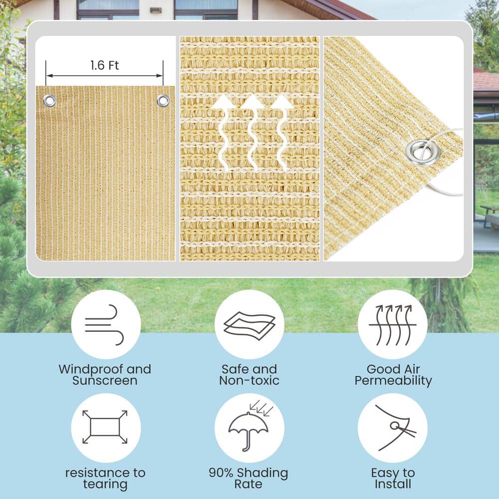 6 ft. x 10 ft. Beige HDPE Patio Sun Shade Cloth