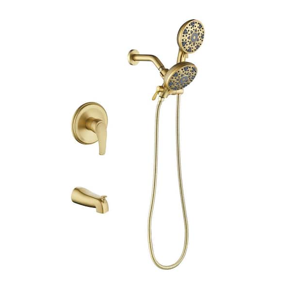 Rain Single Handle 6-Spray Tub Shower Faucet Handheld Combo with Valve 1.8 GPM Adjustable shower Head in Gold