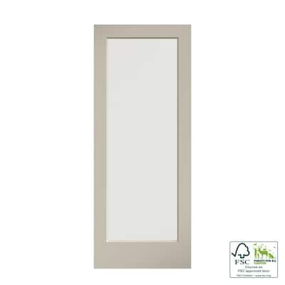 32 in. x 80 in. Clear Glass 1-Lite True Divided White Finished Solid French Interior Door Slab