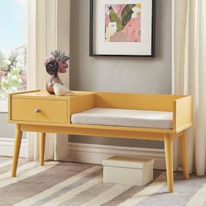 Banana Yellow 1-Drawer Cushioned Entryway Bench 47.48 in. W x 18 in. D x 23 in. H