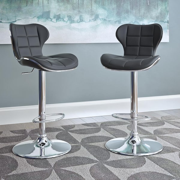 Adjustable Height Black Bonded Leather Swivel Bar Stool (Set of 2)