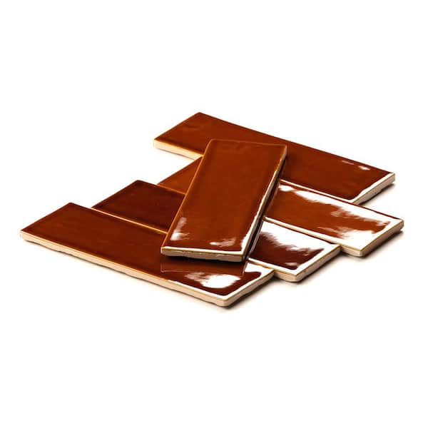 Radiance Honey Sample Glossy Glazed Ceramic Wall Tile, 2.5 in. x 8 in.