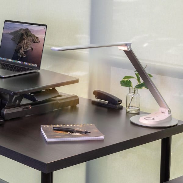 16 in. Silver LED Adjustable Head Desk Lamp with Wireless Charging and USB-C Port