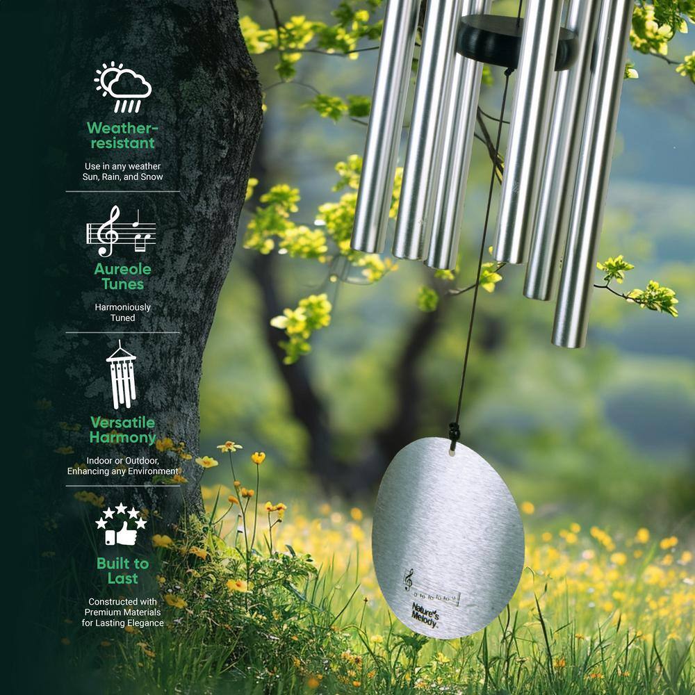 Nature's Melody 28" Silver Aluminum Outdoor Wind Chimes