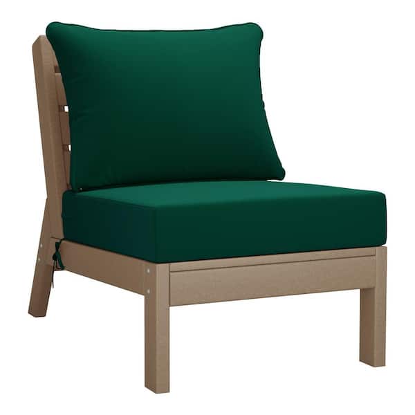 Westin Outdoor Birchwood Outdoor Patio Deep Seating HDPE Armless Lounge Chair in Weathered Wood with Green Cushions
