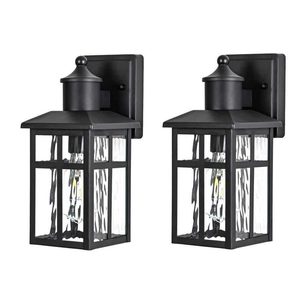 12 in. 1-Light Sand Black Hardwired Outdoor Wall Light Lantern Porch Sconce with Water Wave Glass Shade, 2 Pack price history on PriceWatchPro