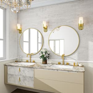 35 in. W x 35 in. H Large Round Metal Framed Wall Bathroom Vanity Mirror Gold