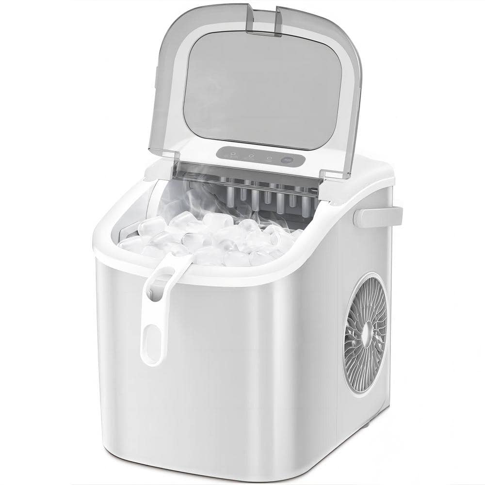 COWSAR 8.66 in. W 26 lbs./24H, 9-Pieces/6 Mins, Bullet Ice Portable Countertop Ice Maker in White with/Ice Scoop and Basket