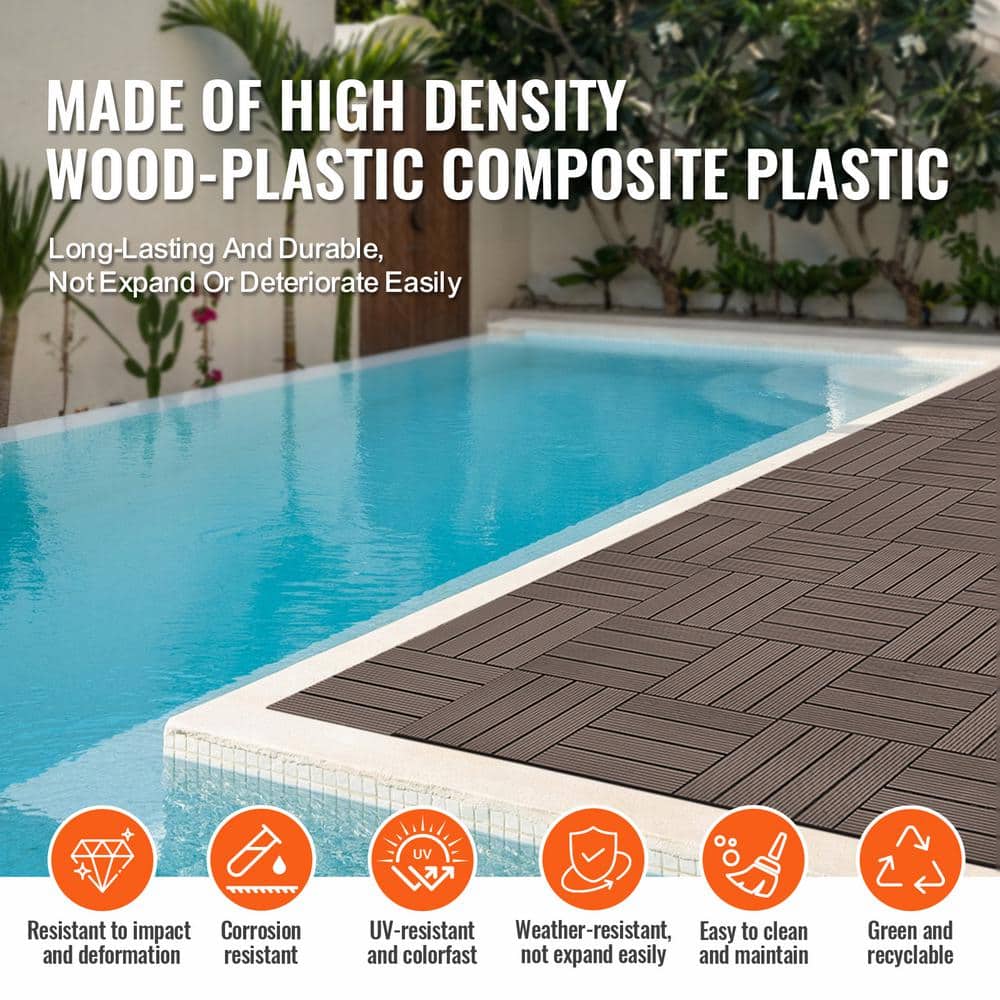 Dark Brown Composite Interlocking Waterproof Deck Tiles, 12" x 12"