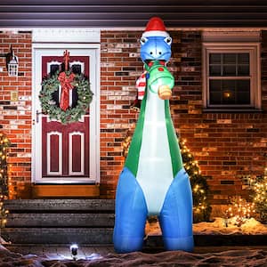 11FT Long Christmas Inflatable Dinosaur with Christmas Tree in Mouth, Blow-Up Outdoor LED Yard, Waterproof