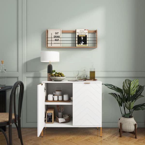 Clihome Modern White 31.5 in. H 2-Door Storage Cabinet with Adjustable Shelves and Metal Legs